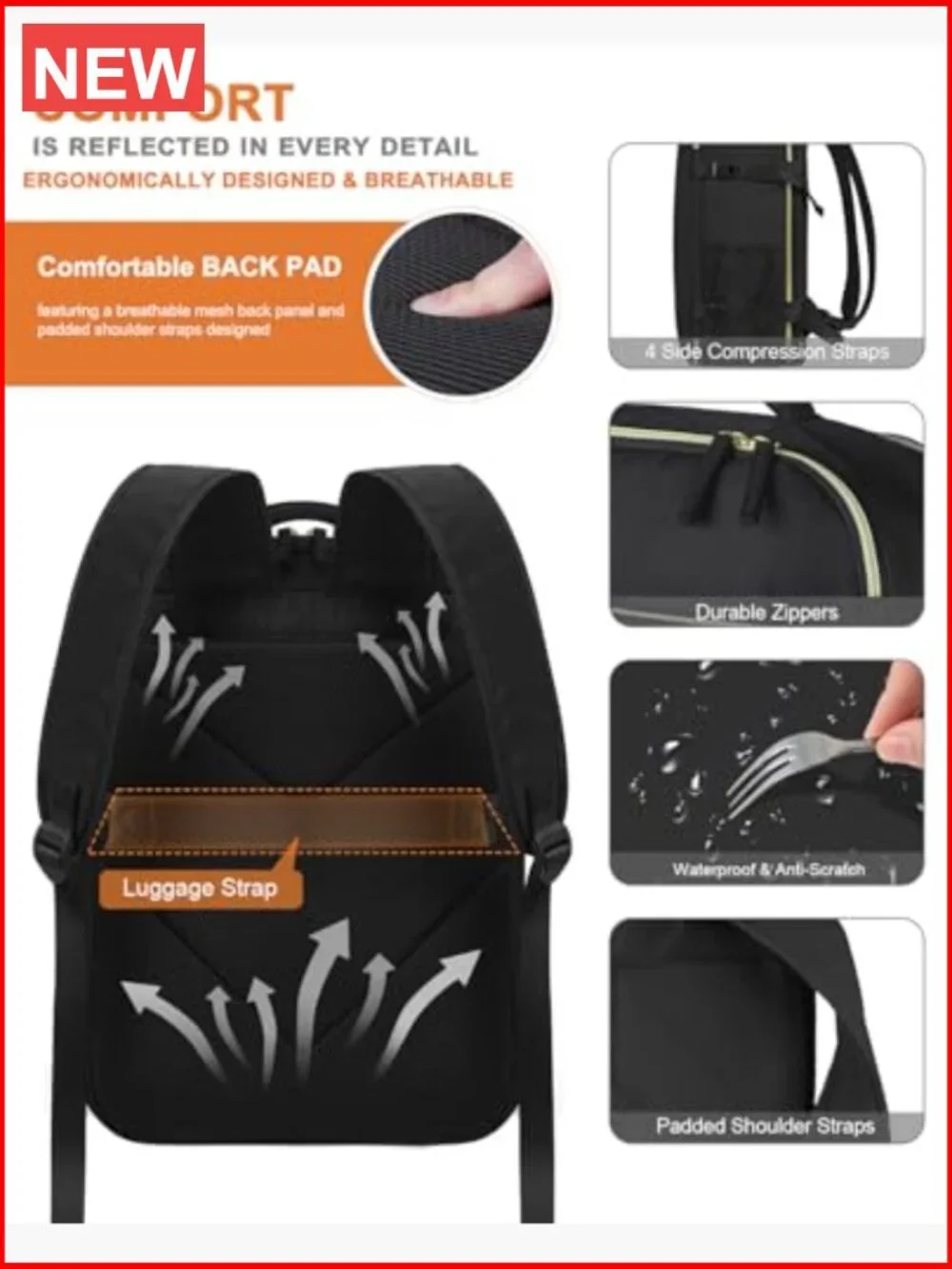 Waterproof Travel Laptop Backpack for Work Business Travel 20L